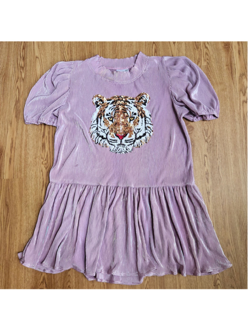 Queen Of Sparkles Sequin Tiger Pink Iridescent Ribbed Mini Dress Maximalist